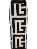 Balmain monogram pattern knitted midi skirt - Neutrals
