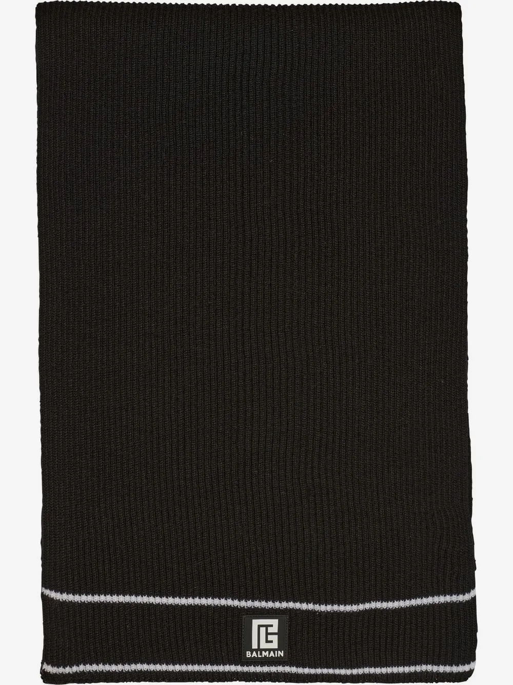 Balmain Gerippter Schal mit Logo-Patch | Schwarz | Image 1