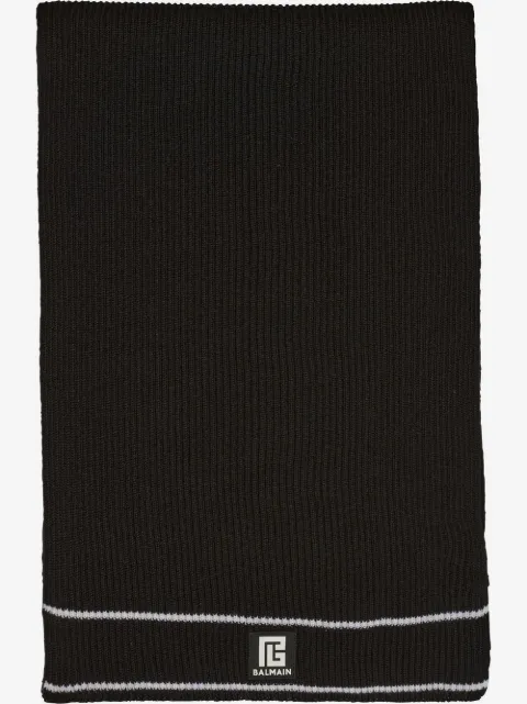 Balmain logo-patch ribbed scarf