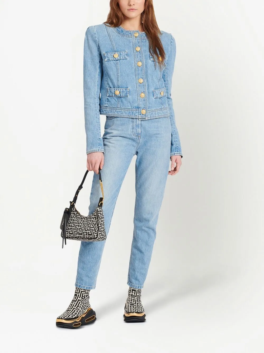 Balmain Collarless Denim Jacket - Farfetch