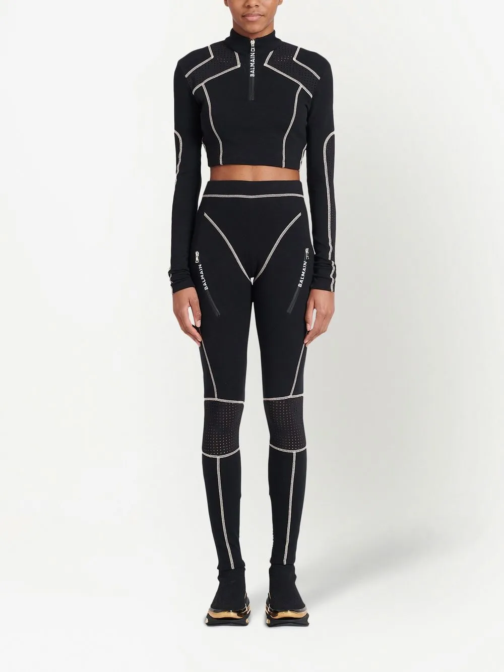  Balmain Contrast Stitch Leggings - Black 