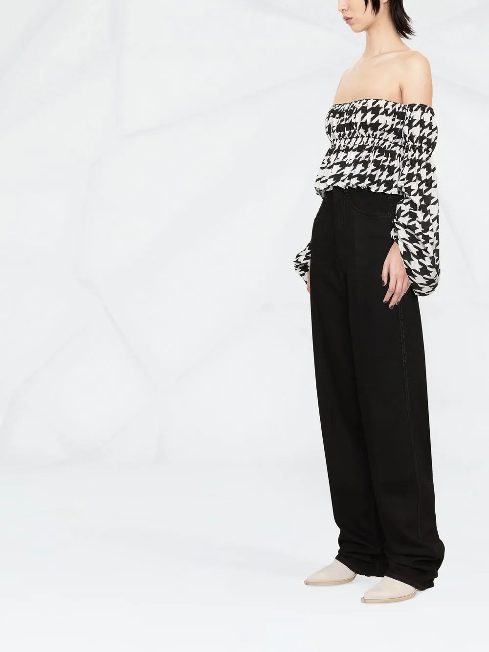  Balmain Bluse Mit Hahnentrittmuster   Schwarz 