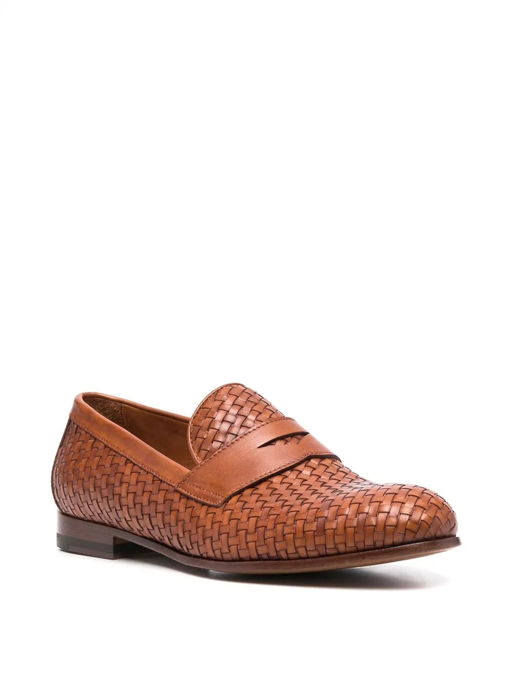 Shop Scarosso Delfina Woven Leather Loafers In Braun