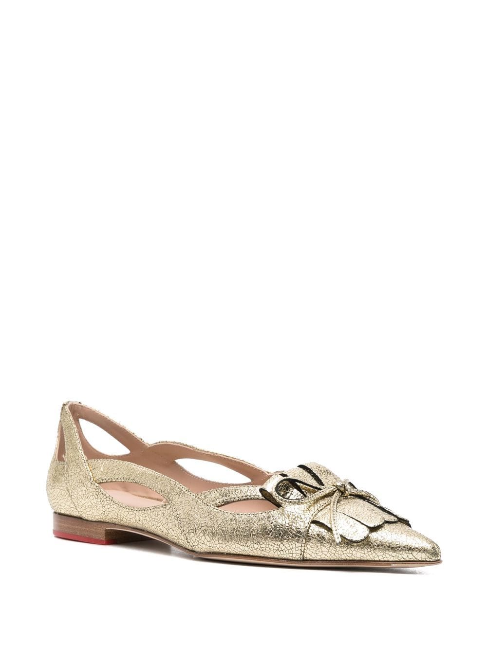 Shop Scarosso Pointed Toe Ballerina Pumps In Gold