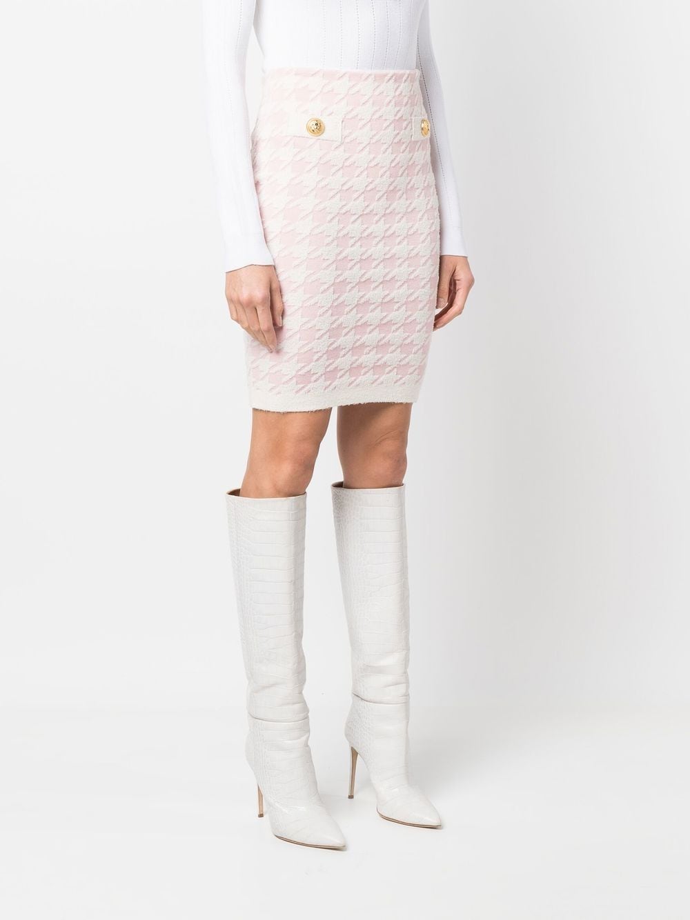 Shop Balmain Houndstooth Pattern Mini Skirt In Pink