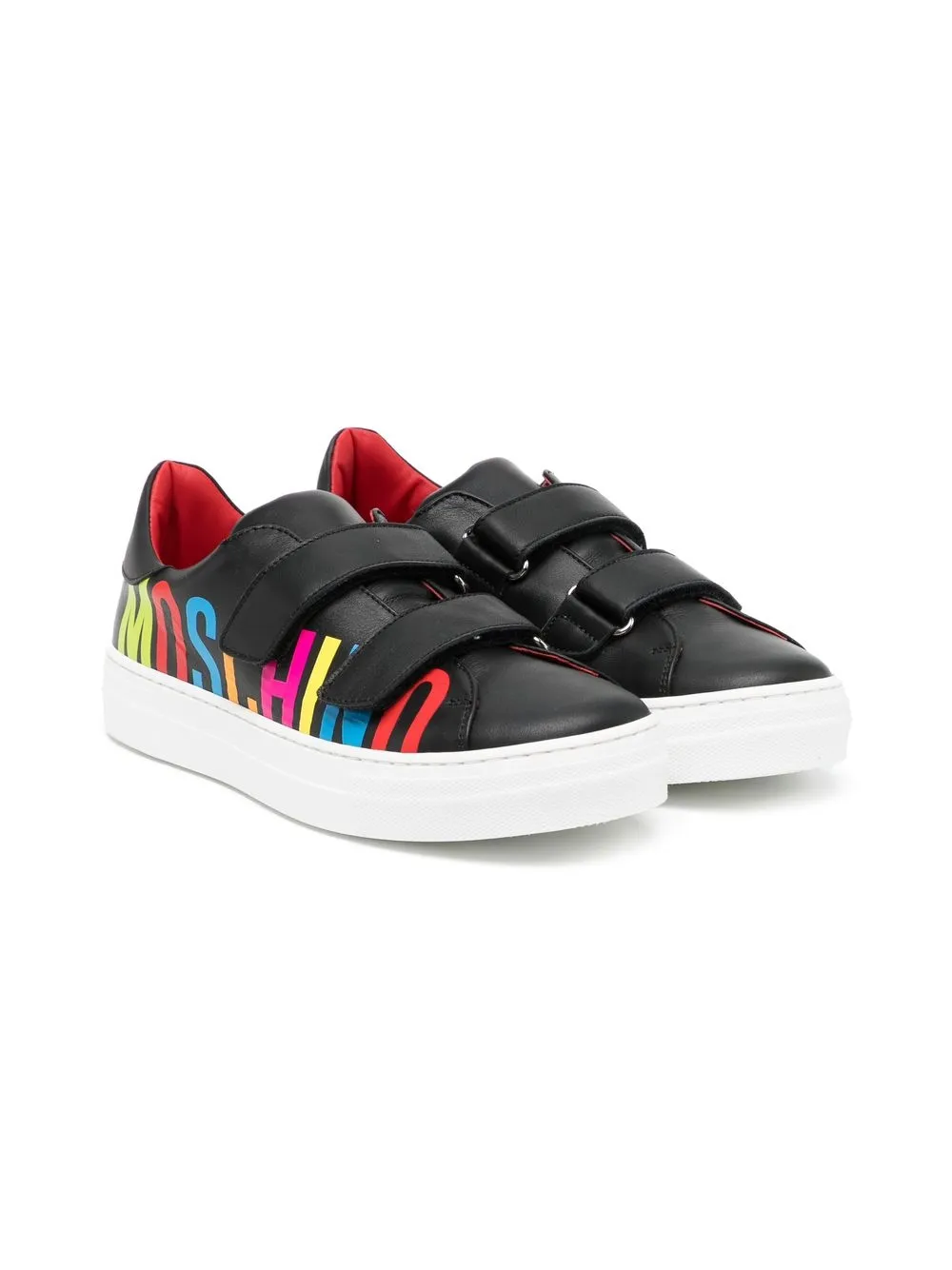 

Moschino Kids tenis con cierre autoadherente y logo estampado - Negro