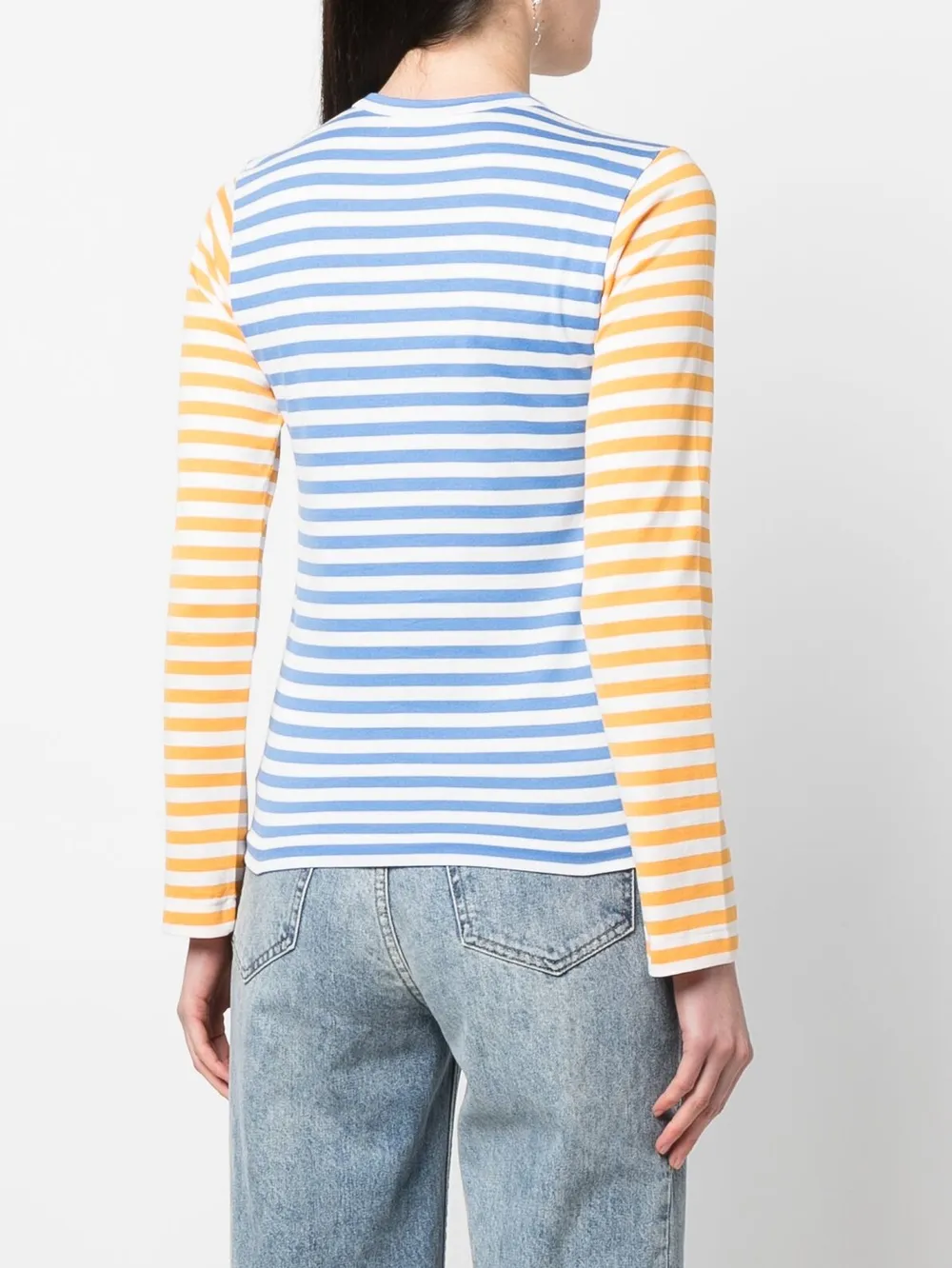 Comme Des Garçons Play Logo-patch Striped T-shirt In Blau