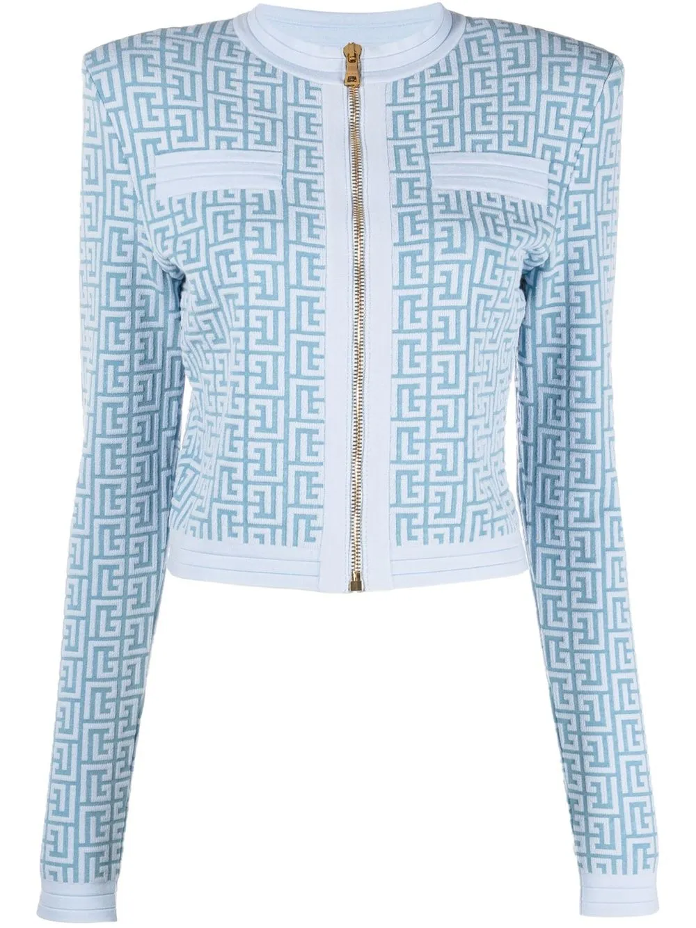 

Balmain monogram-pattern cropped jacket - Blue