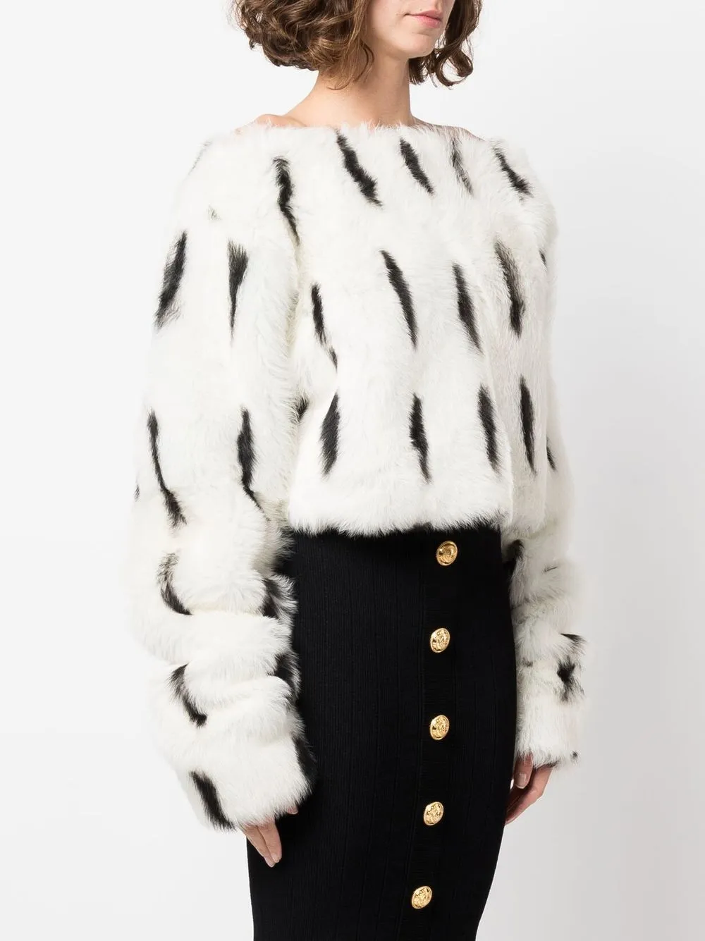  Balmain Shearling Oberteil   Weiß 
