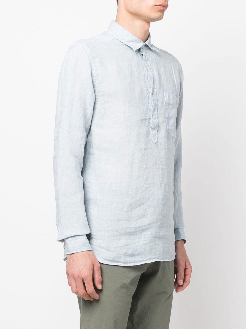 Shop Dell'oglio Button-placket Linen Shirt In Blue