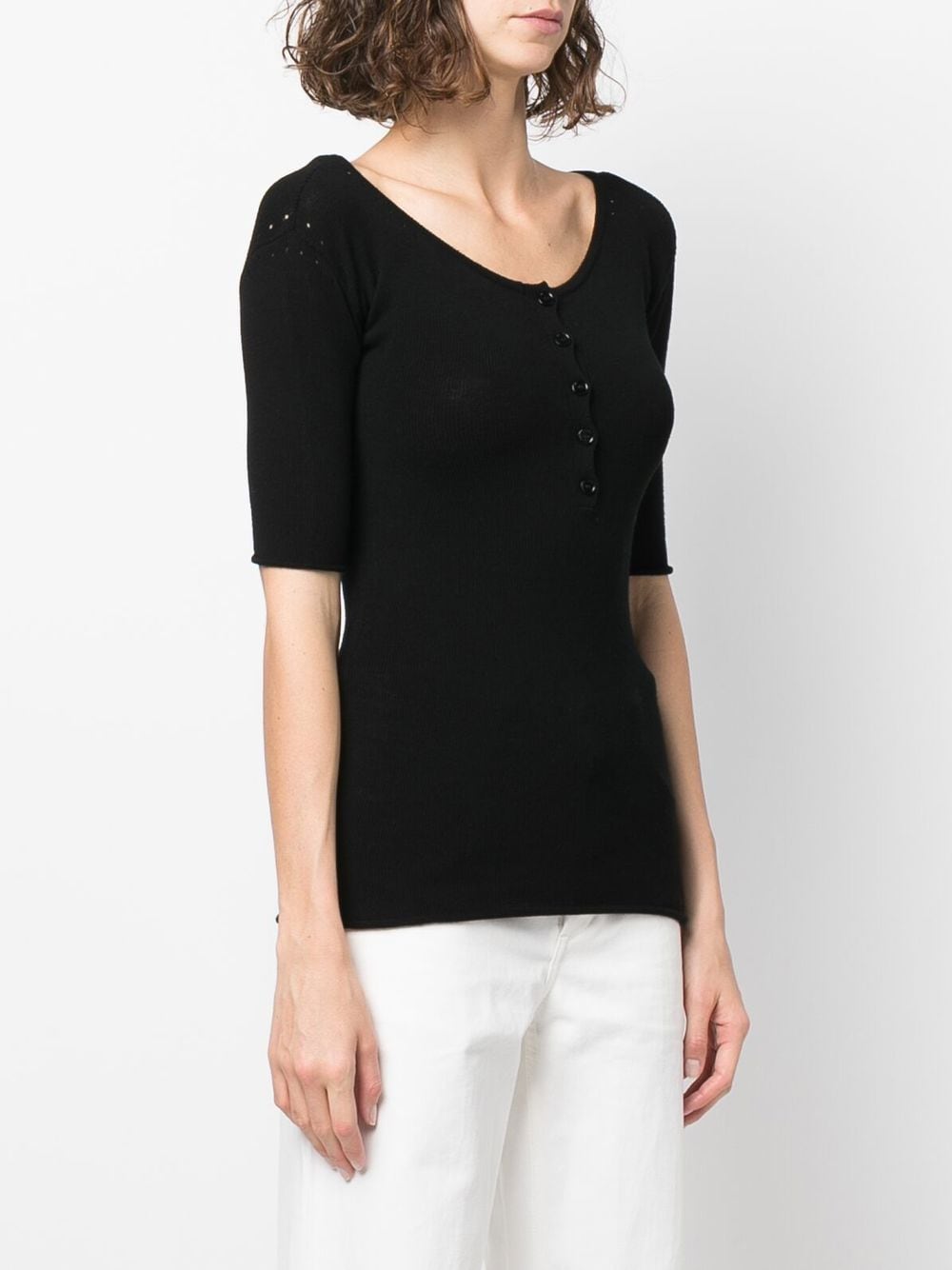 Shop Sportmax Knitted Henley Shirt In Black