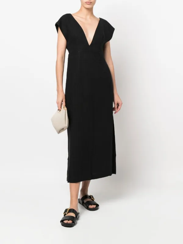 St. Agni Origami Linen Midi Dress | Black | FARFETCH BN