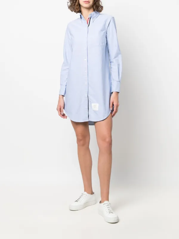 スカート THOM BROWNE Shirt dress Thom Browne: White Oxford Stripe Shirt Midi Dress | SSENSE
