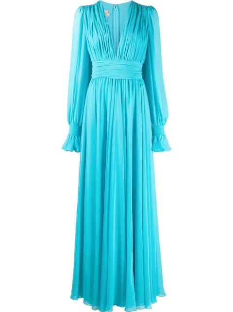 Blanca Vita plunging V-neck pleated gown