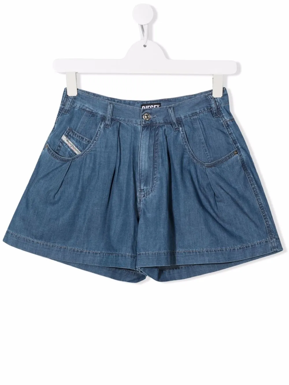 

Diesel Kids TEEN gathered cotton-denim shorts - Blue
