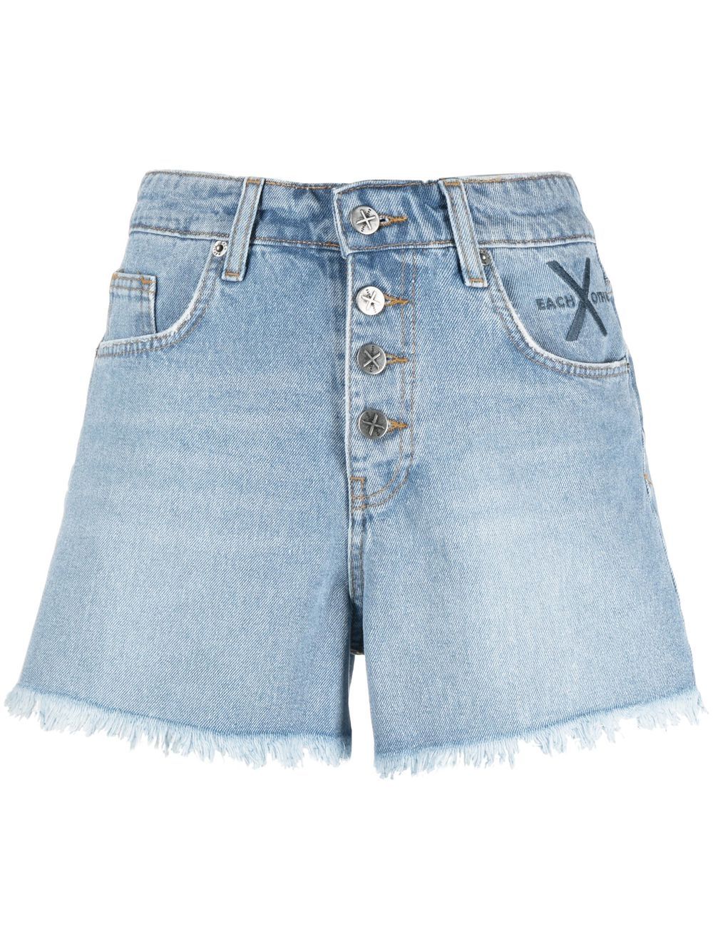 Each X Other High-neck Denim Shorts In Blue