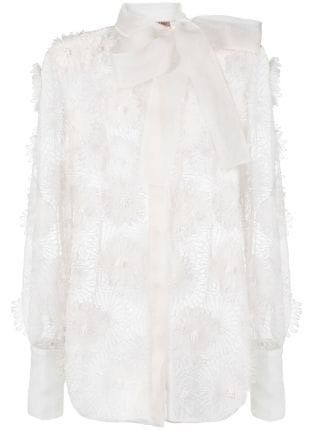 Valentino Garavani floral-appliqué semi-sheer Shirt - Farfetch