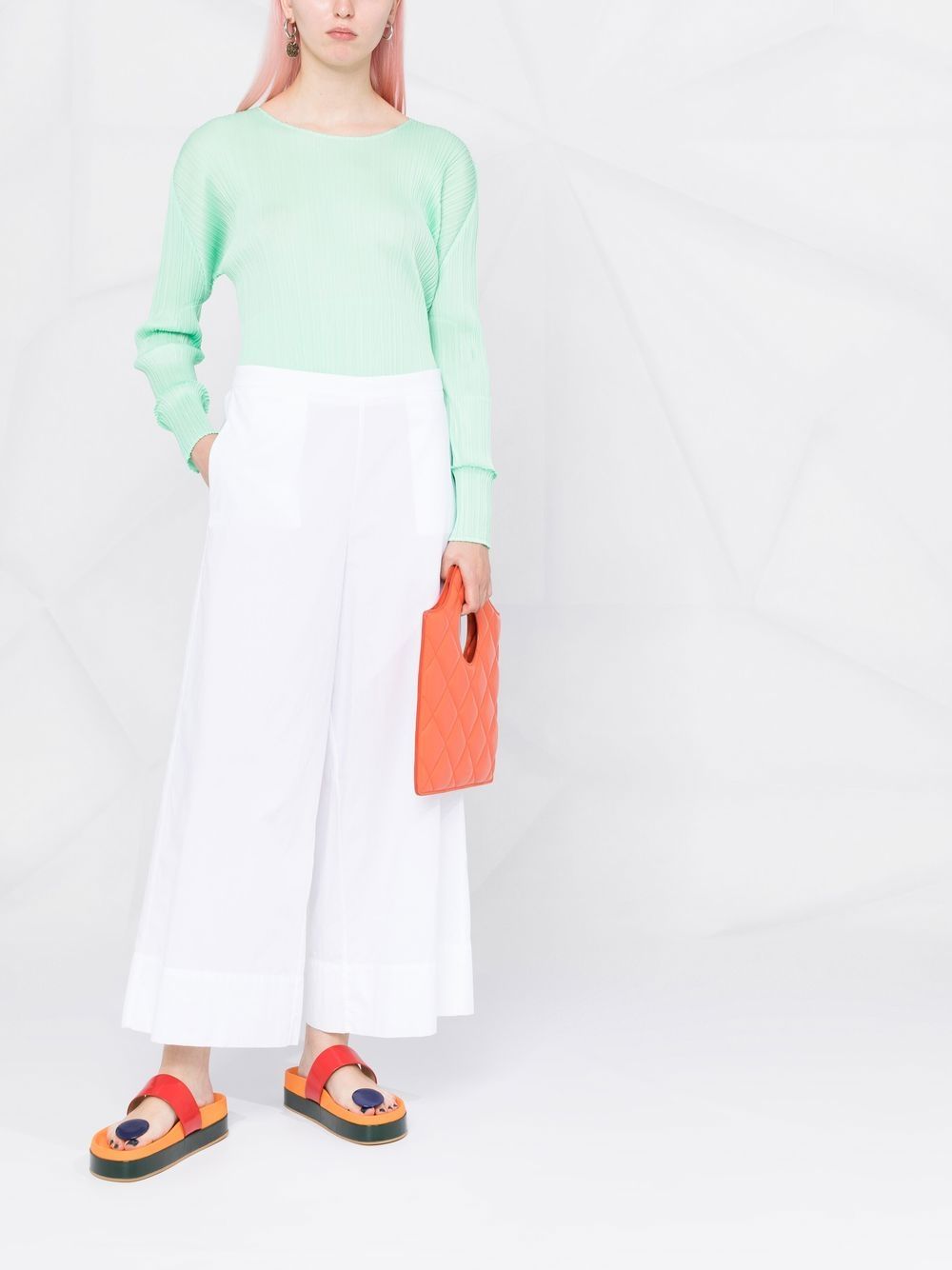 Shop Stefano Mortari Wide-leg Cotton Trousers In Weiss