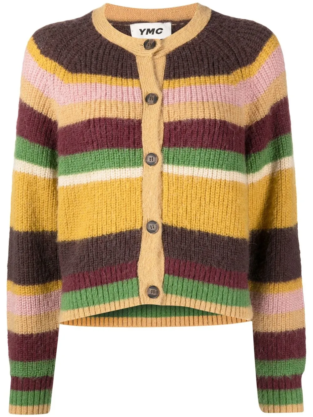 

YMC Foxtail stripe-print cardigan - Brown