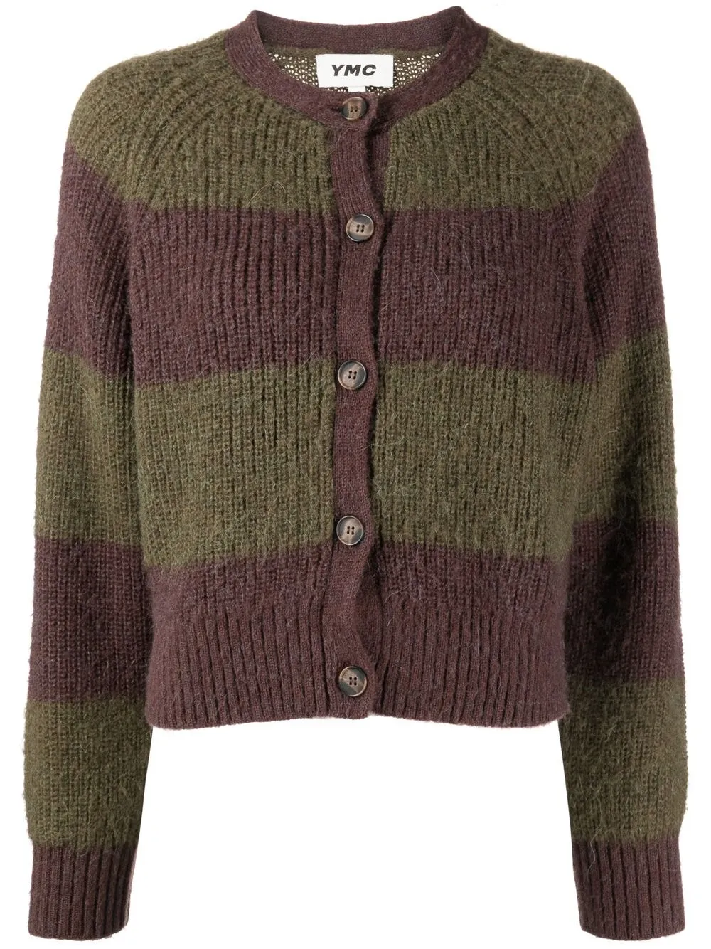 

YMC Foxtail stripe-print cardigan - Brown