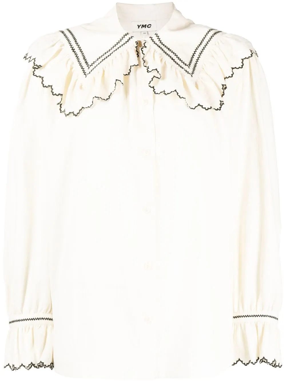 

YMC camisa Blossom con volantes en el cuello - Blanco