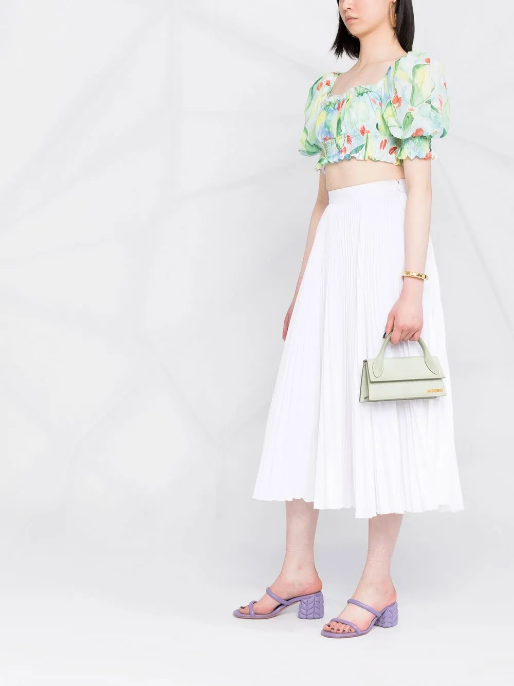 Graphic-Print Ruffled Crop Top