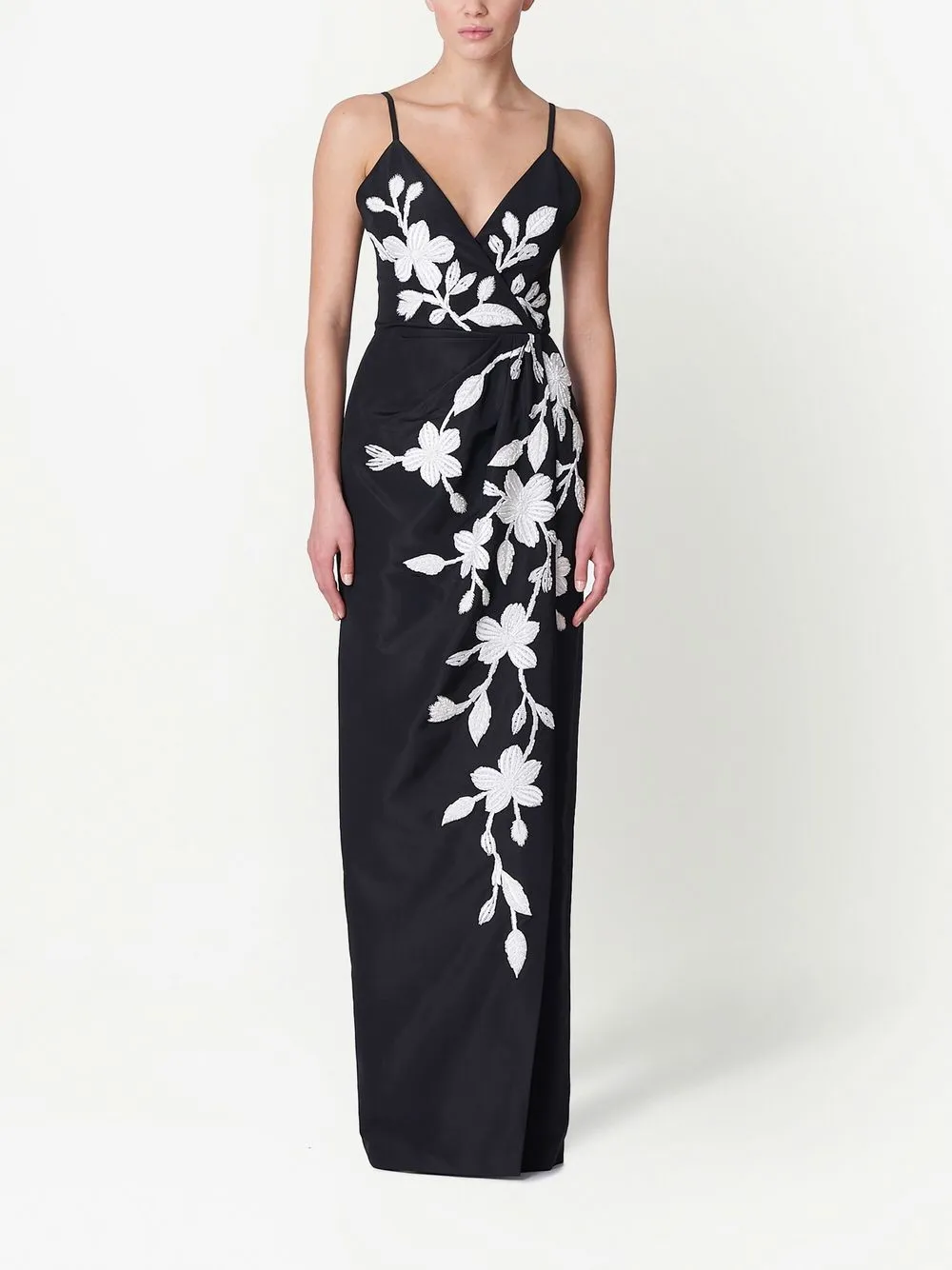 Carolina Herrera Sleeveless Floral-embroidered Column Gown In Black