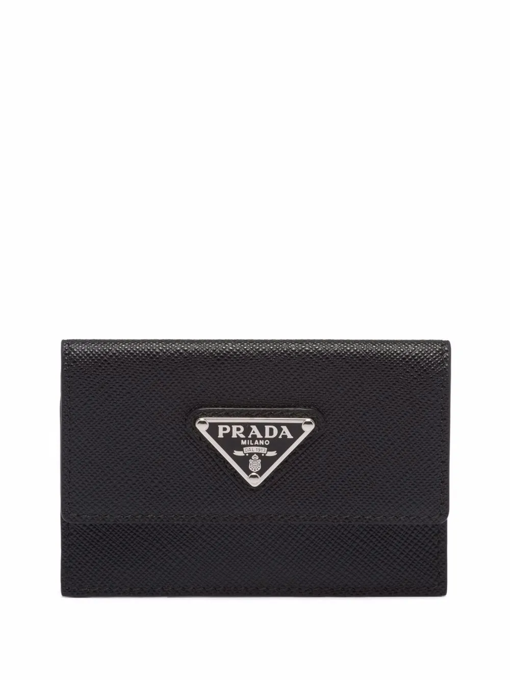 Prada Saffiano Triangle Leather Card Holder - Black Wallets, Accessories -  PRA874913