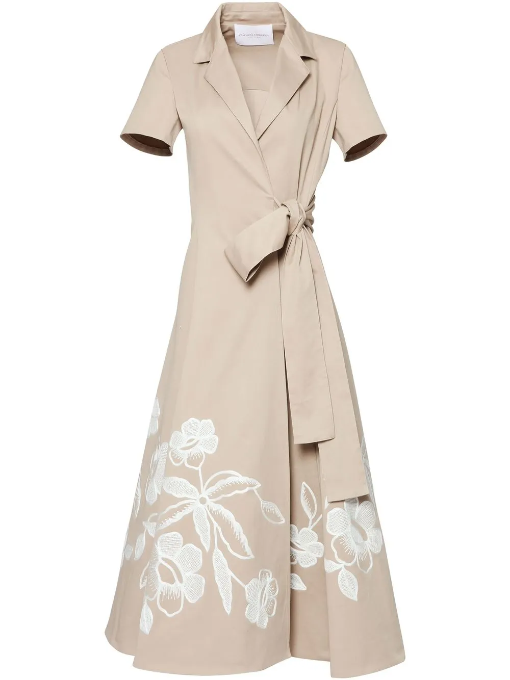 

Carolina Herrera embroidered tie-front midi dress - Neutrals