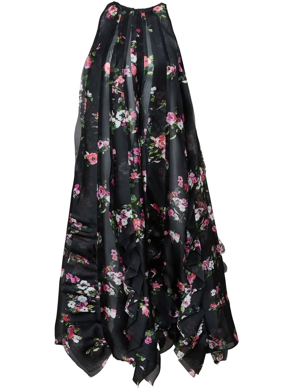 

Carolina Herrera vestido fruncido con estampado floral - Negro