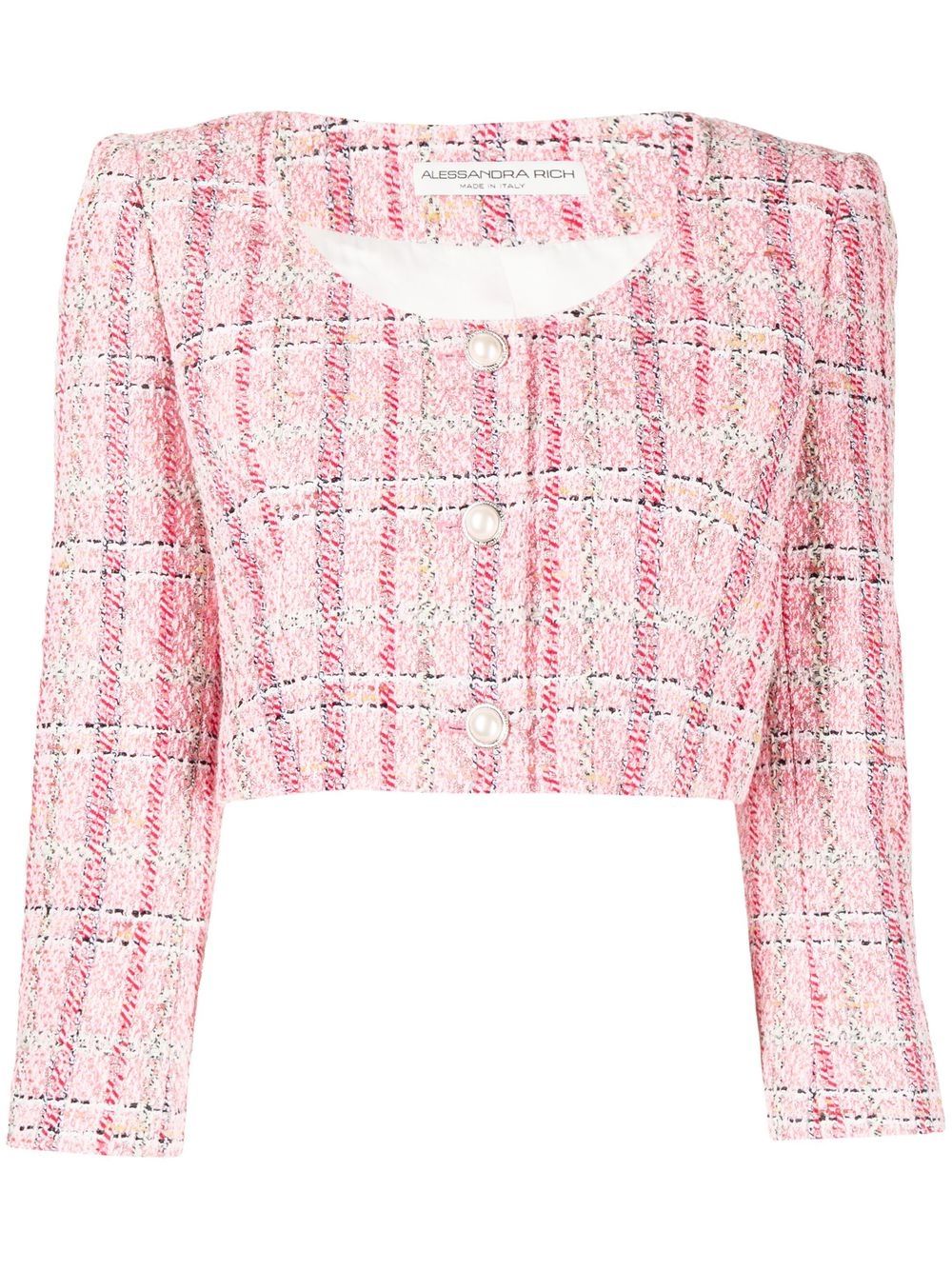 Alessandra Rich Bouclé Checked Cropped Tweed Jacket - Farfetch