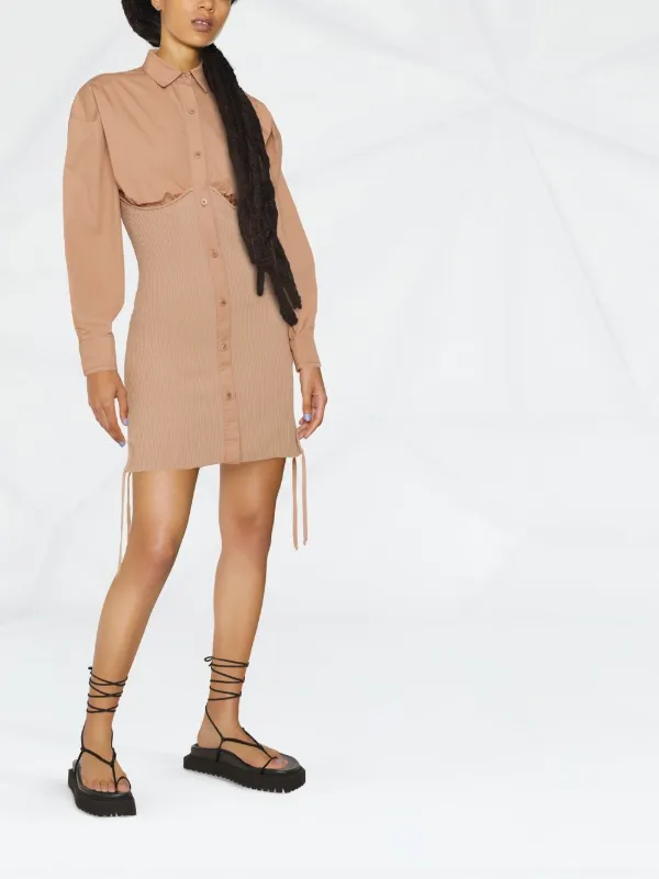 ANDRE DAMO Ribbed Mini Shirt Dress Neutrals FARFETCH AU