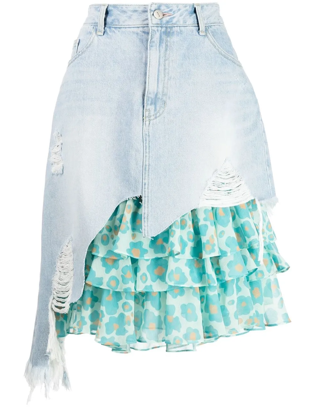 distressed tiered denim skirt