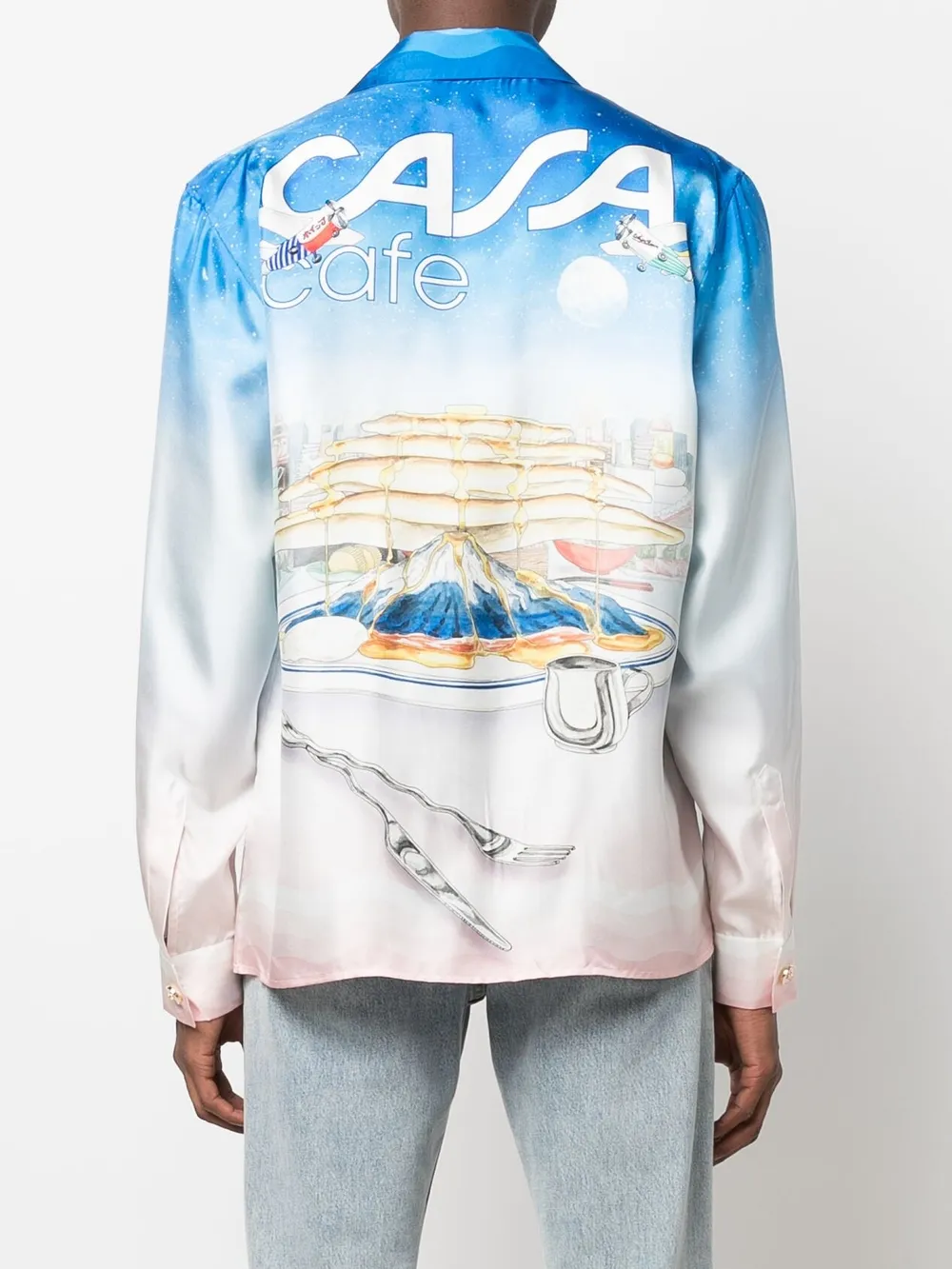 Casa Cafe landscape-print silk shirt