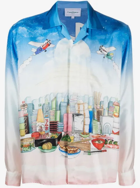 Casablanca Casa Cafe landscape-print silk shirt
