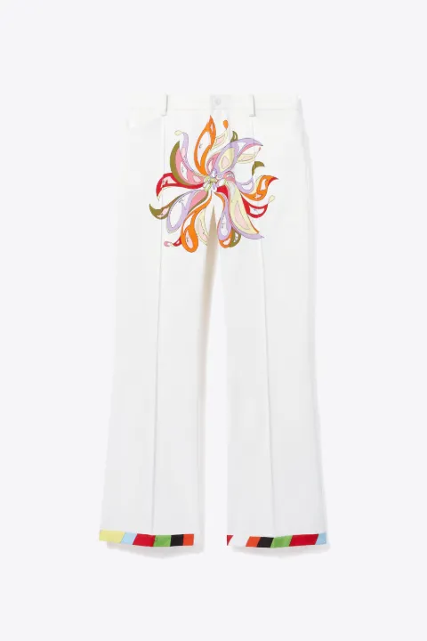 Dalia-Print Flared Trousers in white 