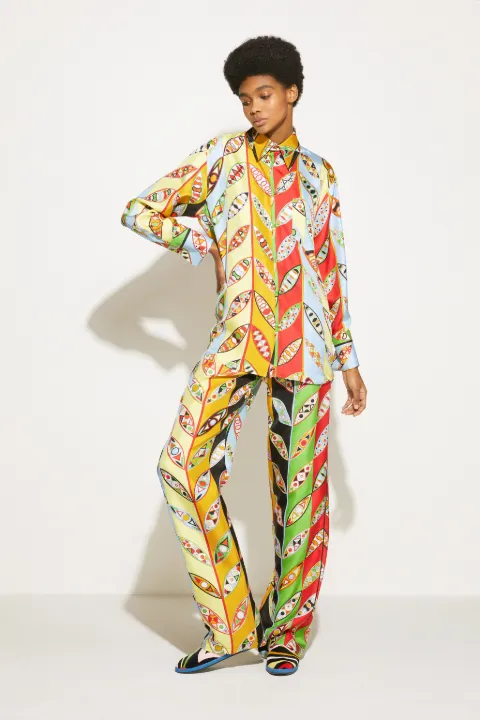 Girandole-Print Silk Trousers