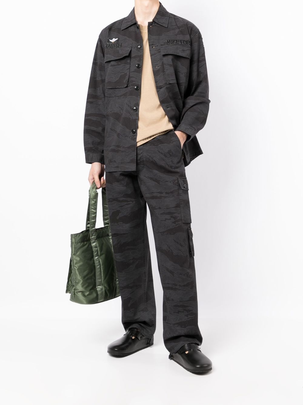 Shop Maharishi Camouflage-print Cargo Trousers In 黑色