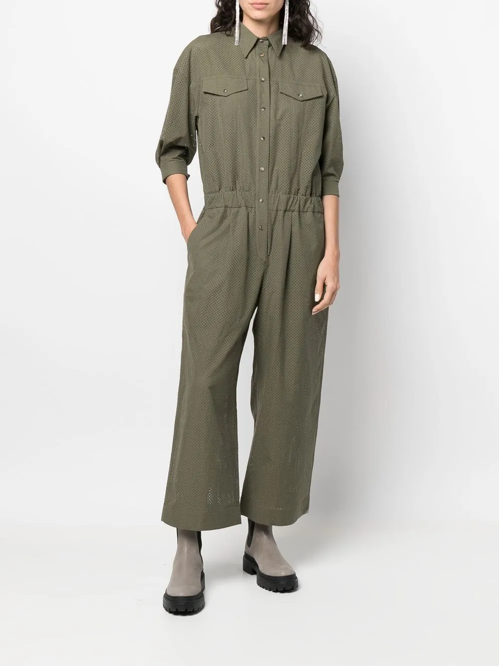 Brunello Cucinelli Geperforeerde jumpsuit - Groen