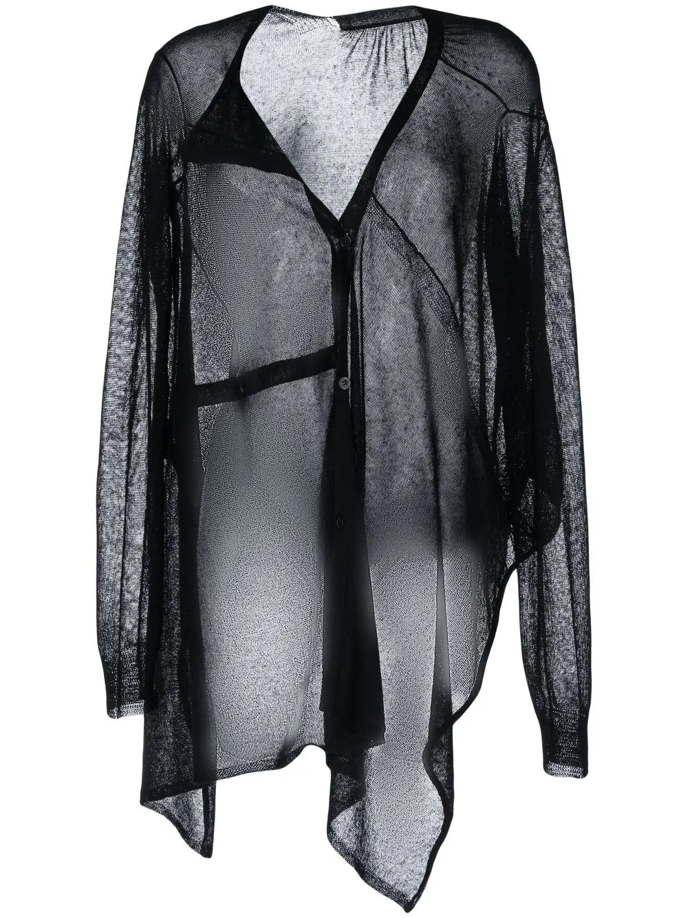 

Yohji Yamamoto cárdigan asimétrico transparente - Negro