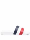 Moncler striped embossed-logo slides - White