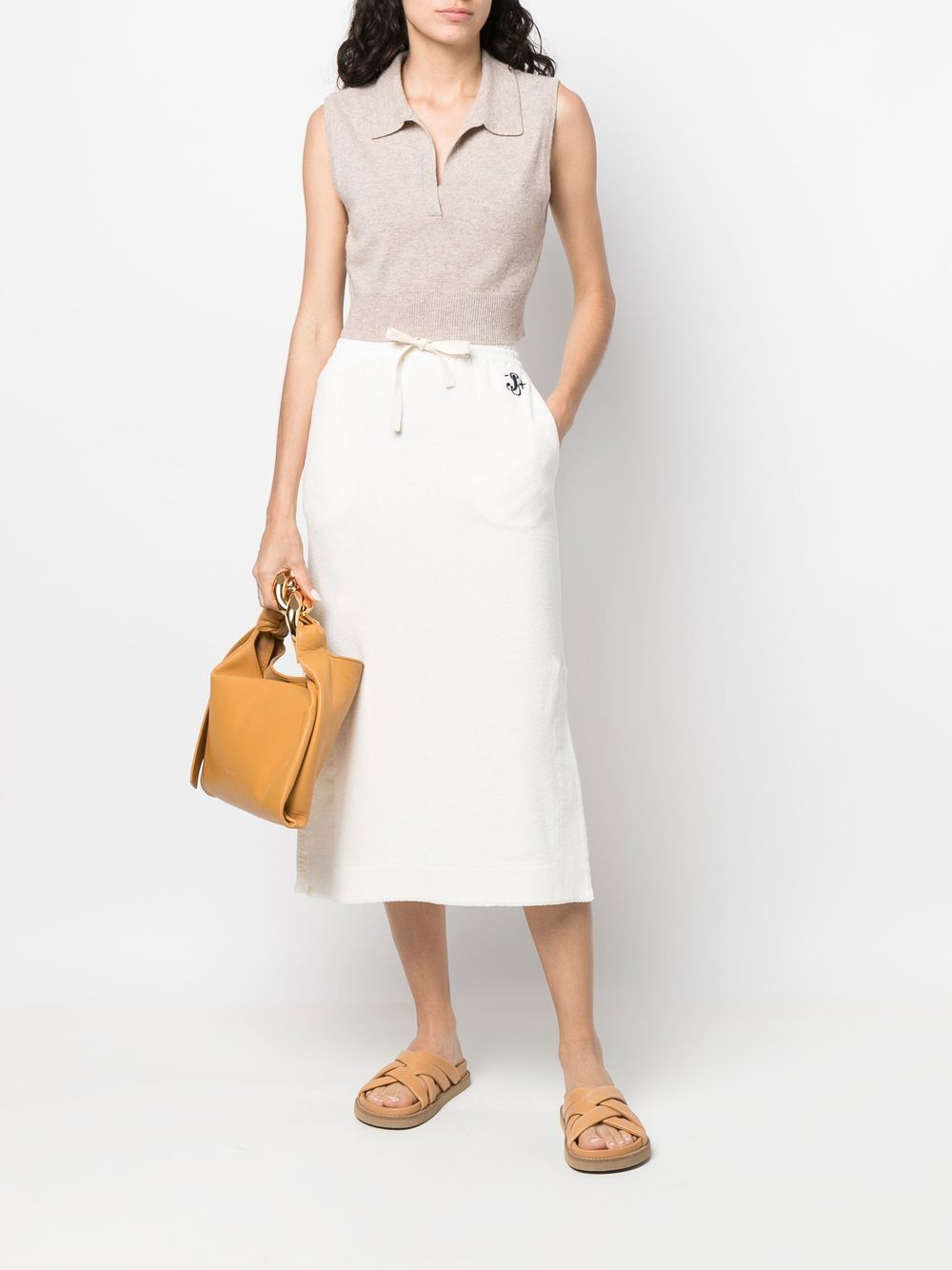 Jil Sander Midi-rok met geborduurd logo - Beige