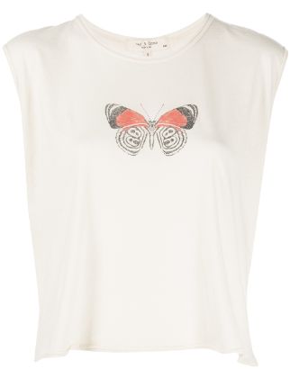 Rag - T-shirt Cropped Bone & Farfetch Muscle Butterfly
