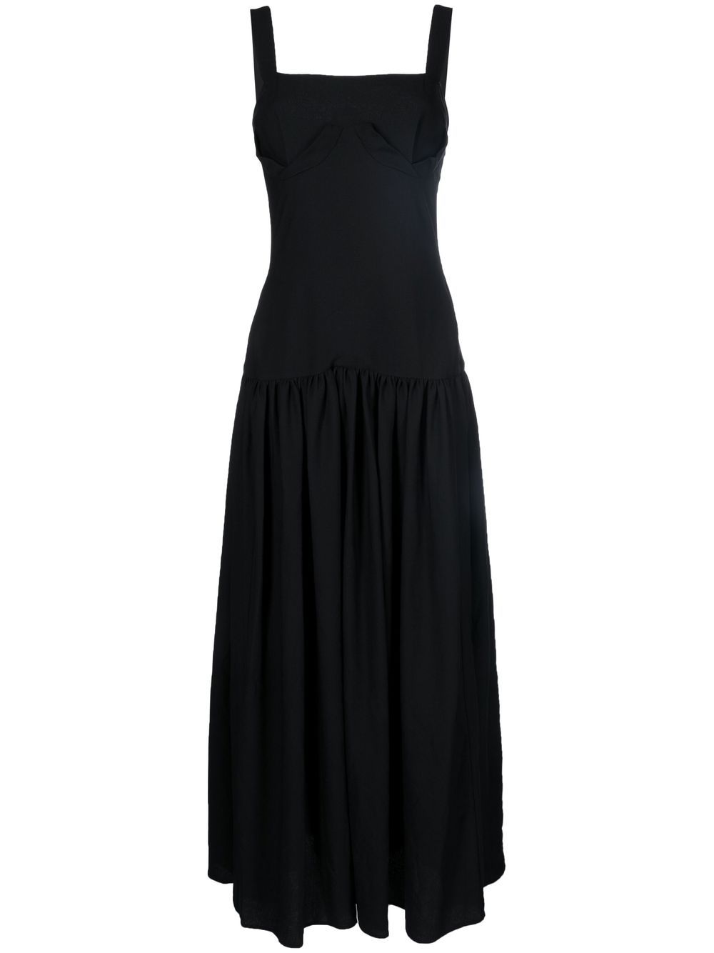 Pushbutton Square Neck Sleeveless Maxi Dress In Black Modesens 2968