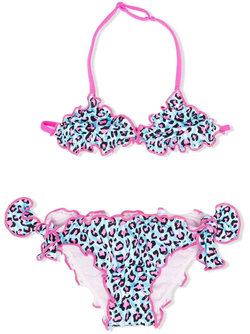 Mc2 Saint Barth Kids' Leopard-print Halterneck Bikini In Blue