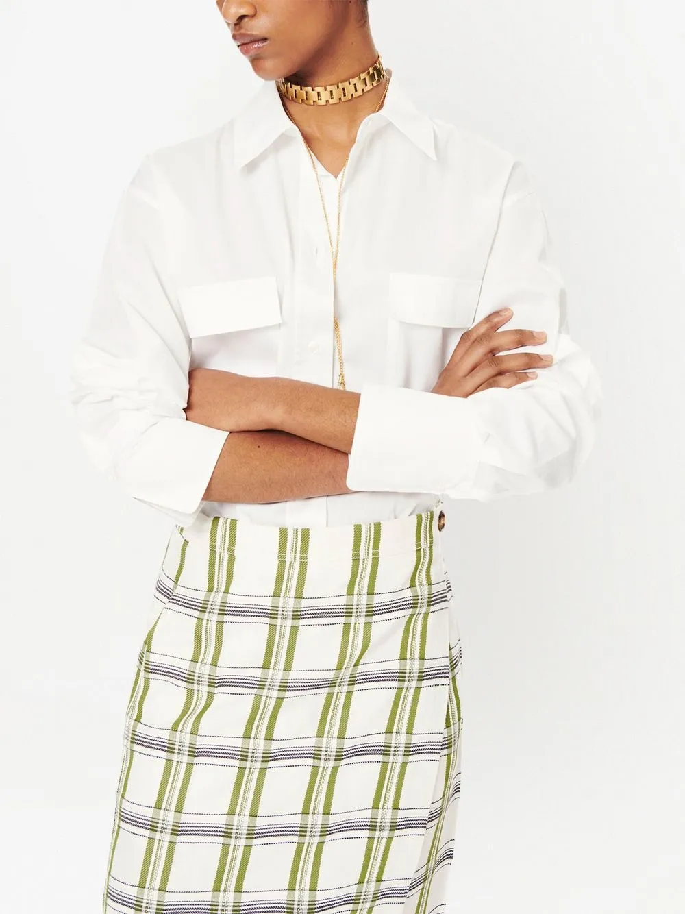 Victoria Beckham Check Wrap Skirt In Neutral
