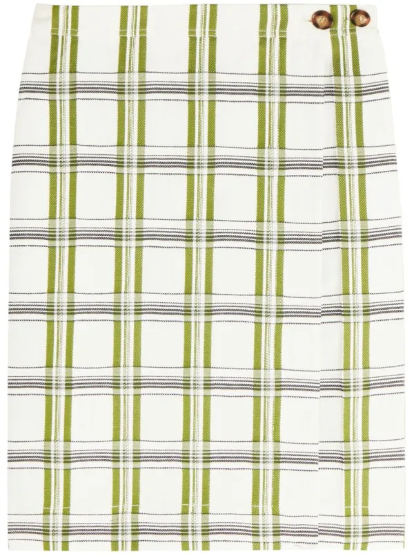 Victoria Beckham Check Wrap Skirt in White