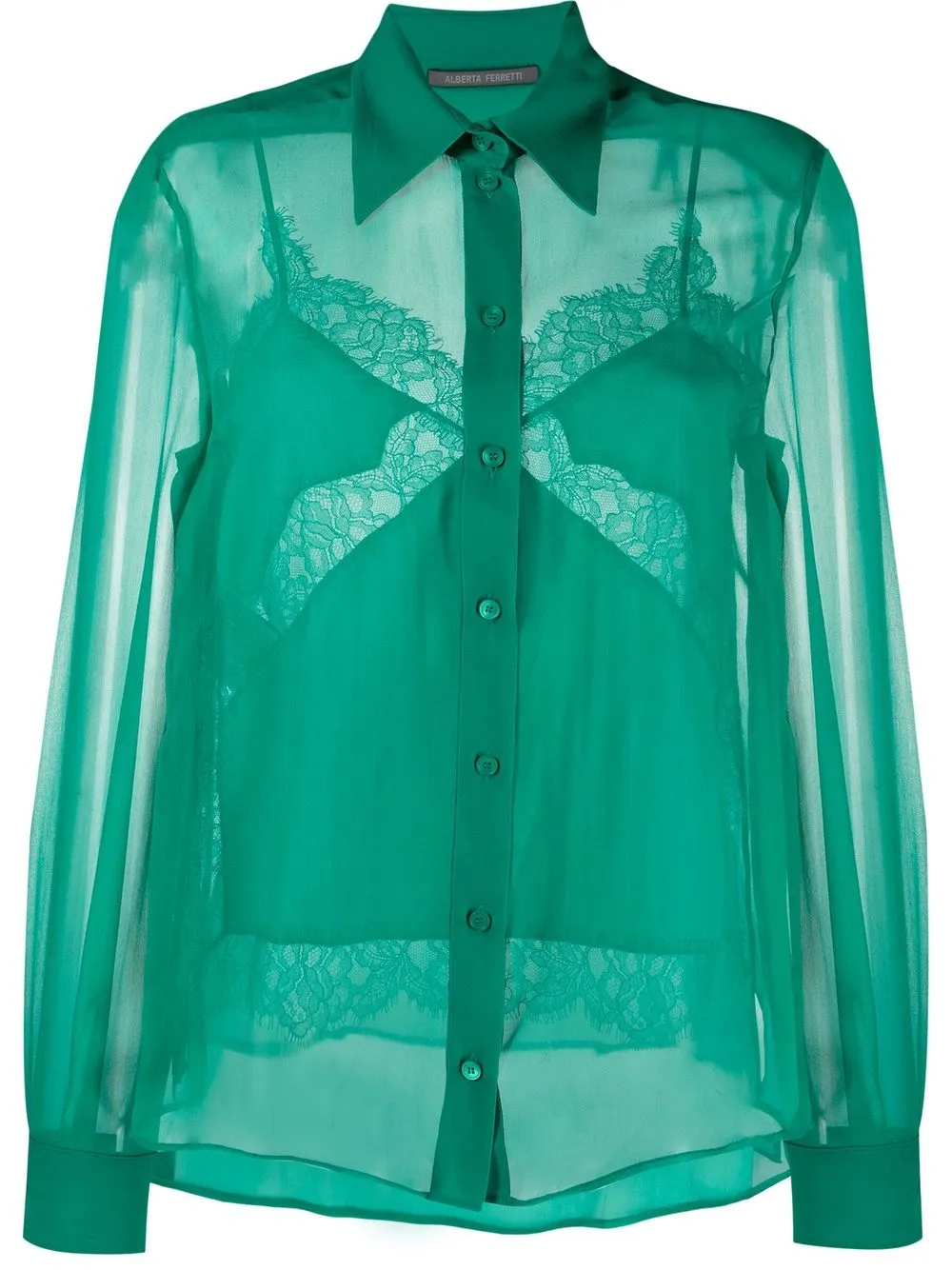 Alberta Ferretti silk lace-insert shirt