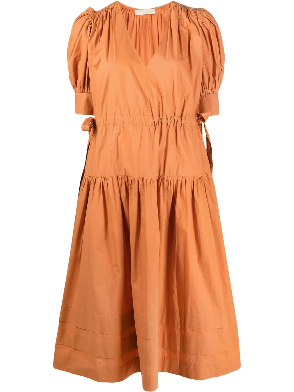 

Ulla Johnson vestido fruncido con cuello en V - Naranja