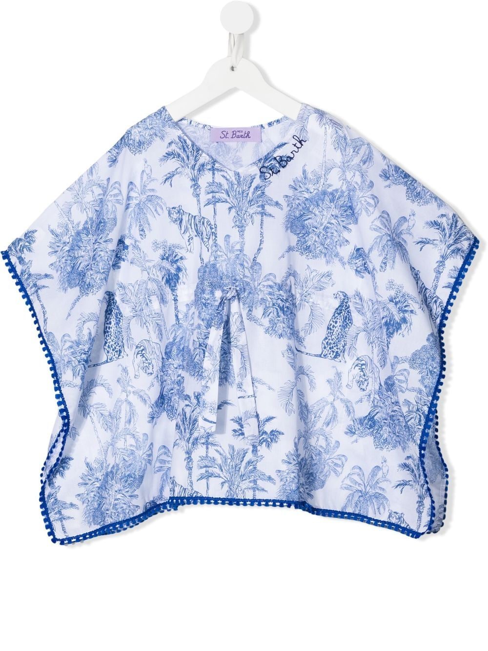 

MC2 Saint Barth Kids blusa tipo poncho con estampado de jungla - Azul